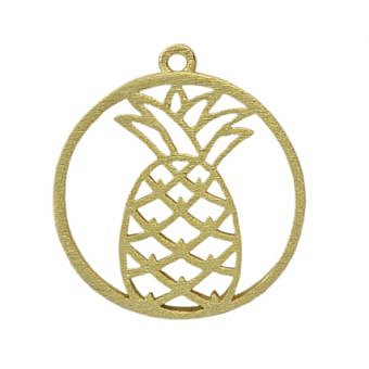 Round Framed Pineapple Charm (2 Metal Options Available) - 1 pc.