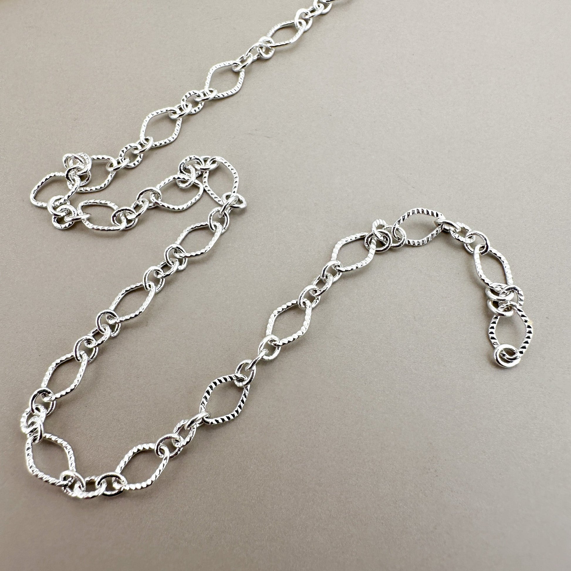 Ruffled Oval Long and Short Silver Plated Chain - 1 ft. (CB65)-The Bead Gallery Honolulu