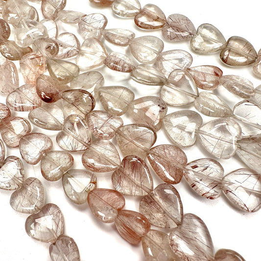 Rutilated Quartz 12mm Smooth Heart Bead - 1 pc.-The Bead Gallery Honolulu