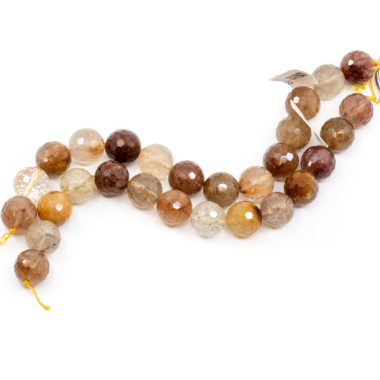 Rutilated Quartz 14mm Faceted Round Bead - 8" Strand