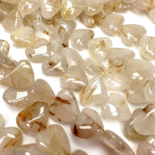 Rutilated Quartz 15mm Smooth Heart Bead - 1 pc.-The Bead Gallery Honolulu