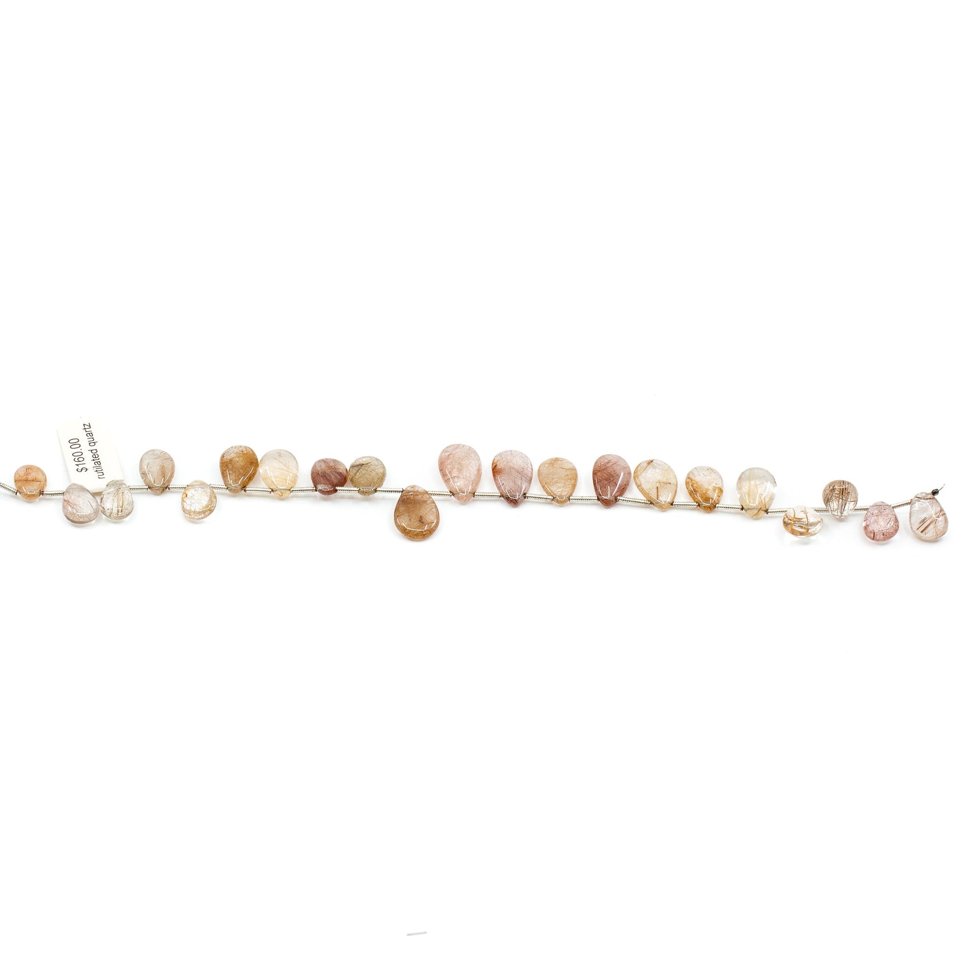 Rutilated Quartz 8x12mm Top-Drill Smooth Briolette Bead - 8" Strand