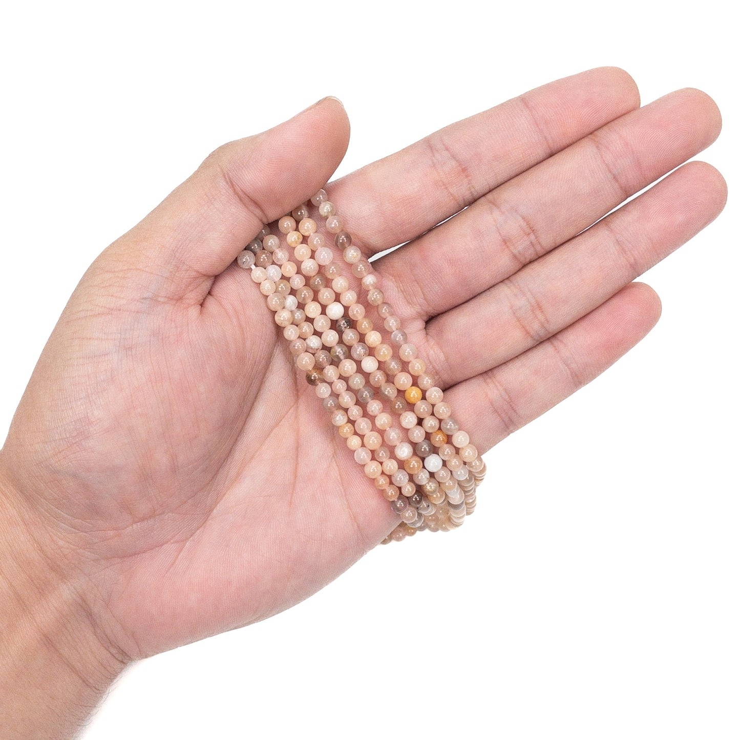 Peach Moonstone 4mm Round Bead - 7.5" Strand