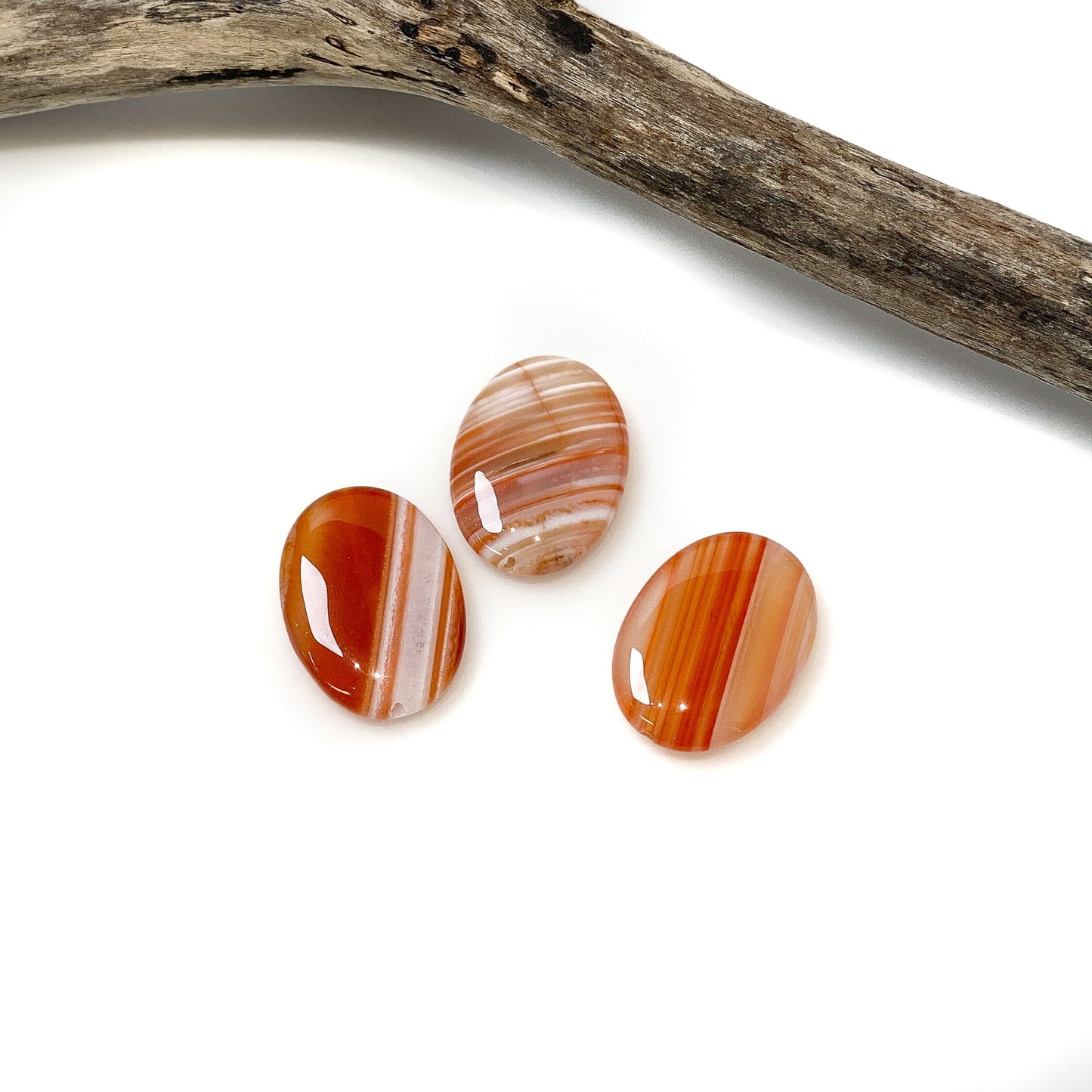 Sardonyx 2x30mm Flat Oval Banded Orange and White Bead - 1 pc.