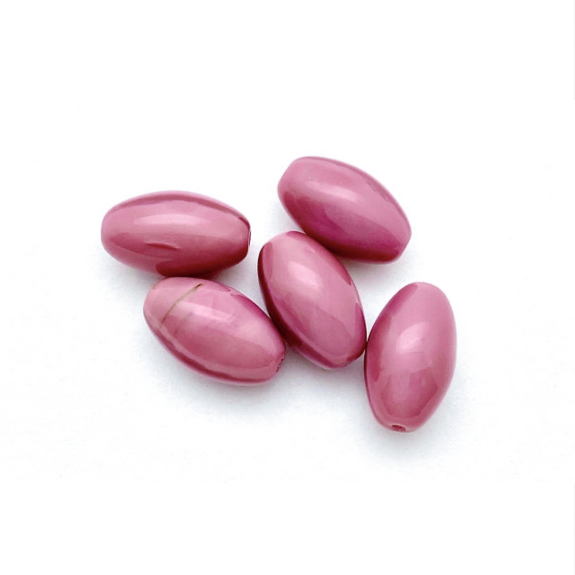 Olive Opaque Pink Pressed Czech 18mm x 11mm Glass Bead - 8 pcs.-The Bead Gallery Honolulu