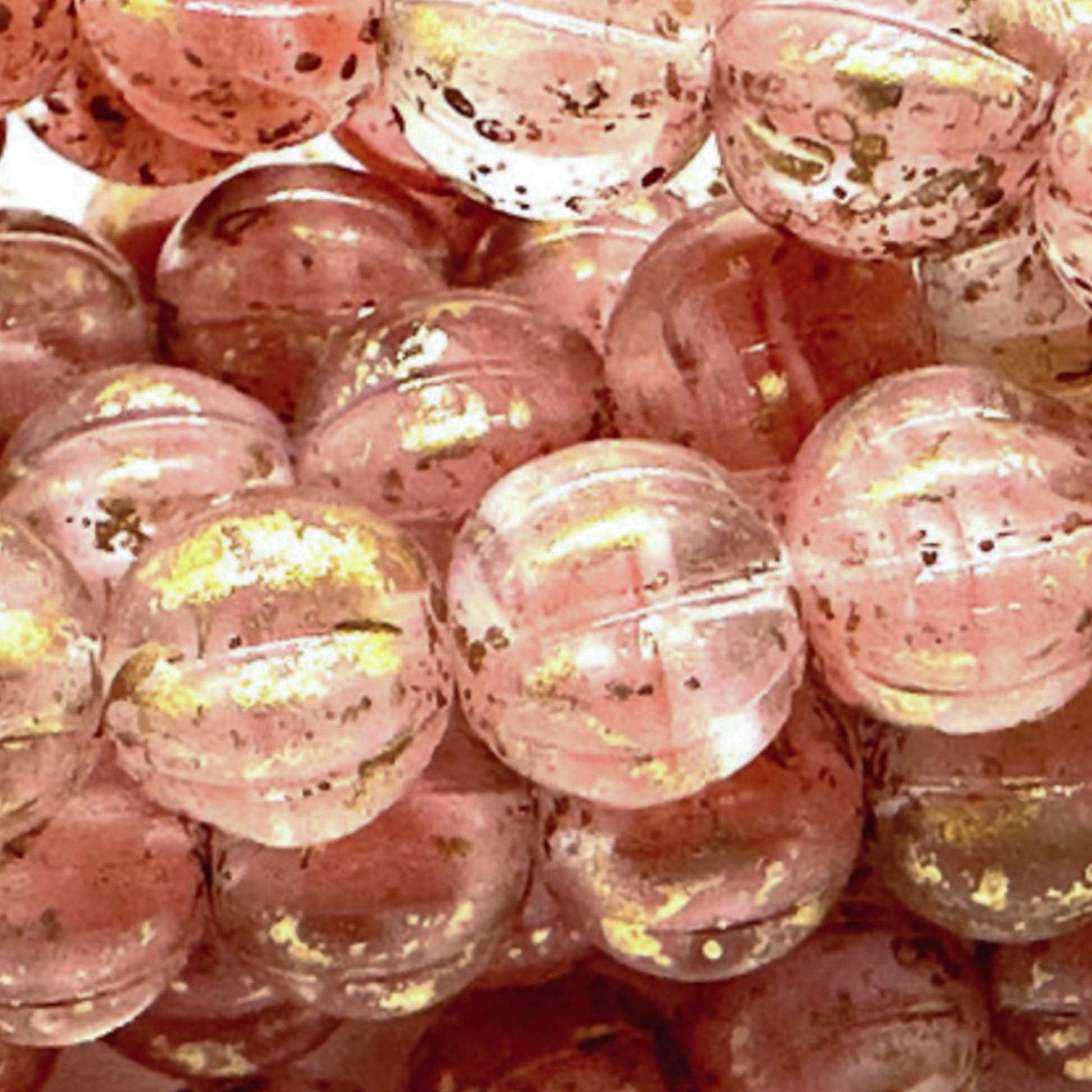 Melon Semi-Transparent Crystal and Pink with Gold Splash 8mm Glass Bead - 16 pcs.-The Bead Gallery Honolulu