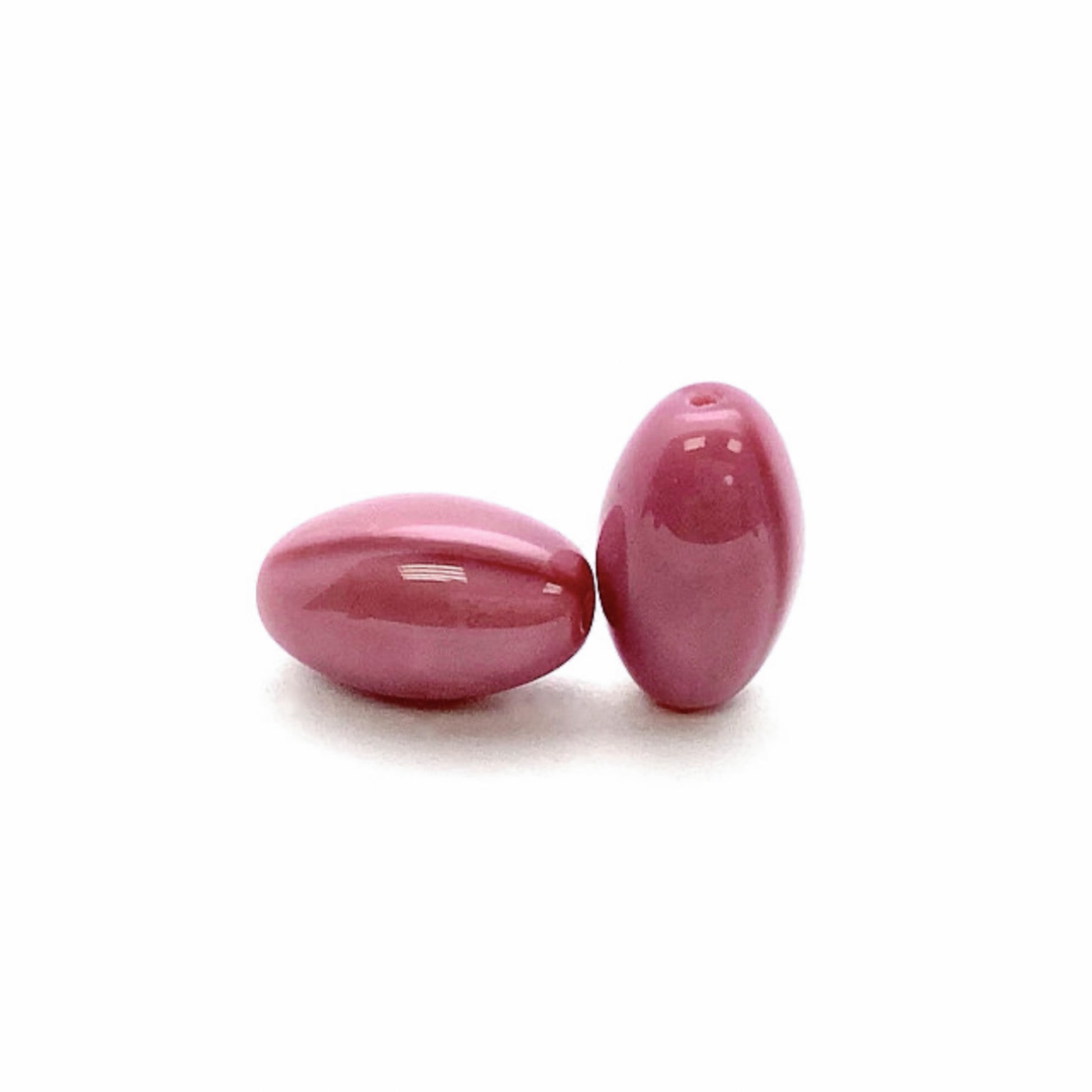 Olive Opaque Pink Pressed Czech 18mm x 11mm Glass Bead - 8 pcs.-The Bead Gallery Honolulu