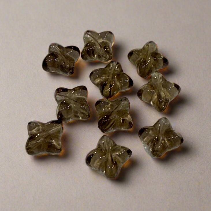 Smoky Quartz 10mm 4-Petal Flower Bead - 10 pcs. (P3285)