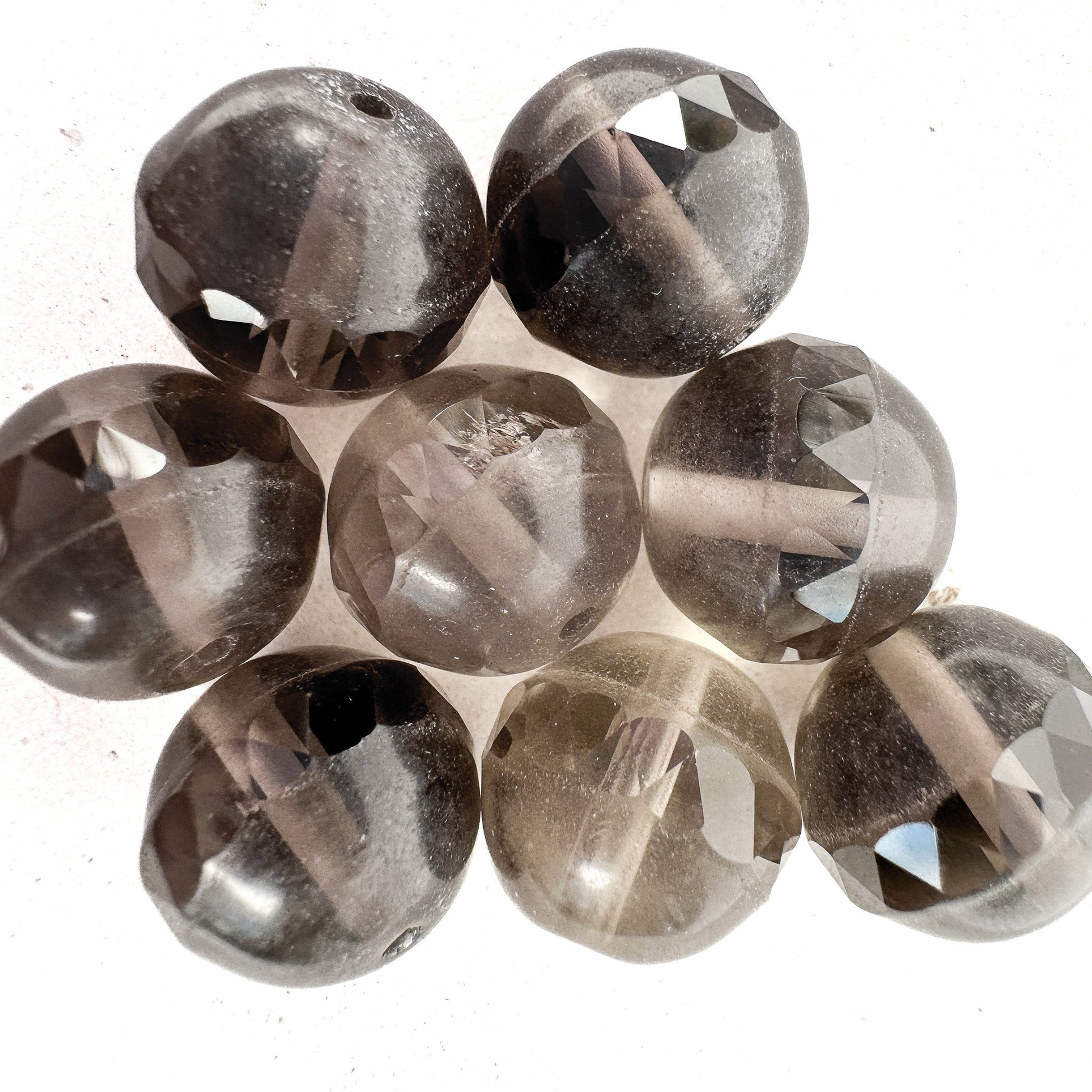 Smoky Quartz 12mm Round Faceted Half-Matte Bead - 1pc.-The Bead Gallery Honolulu