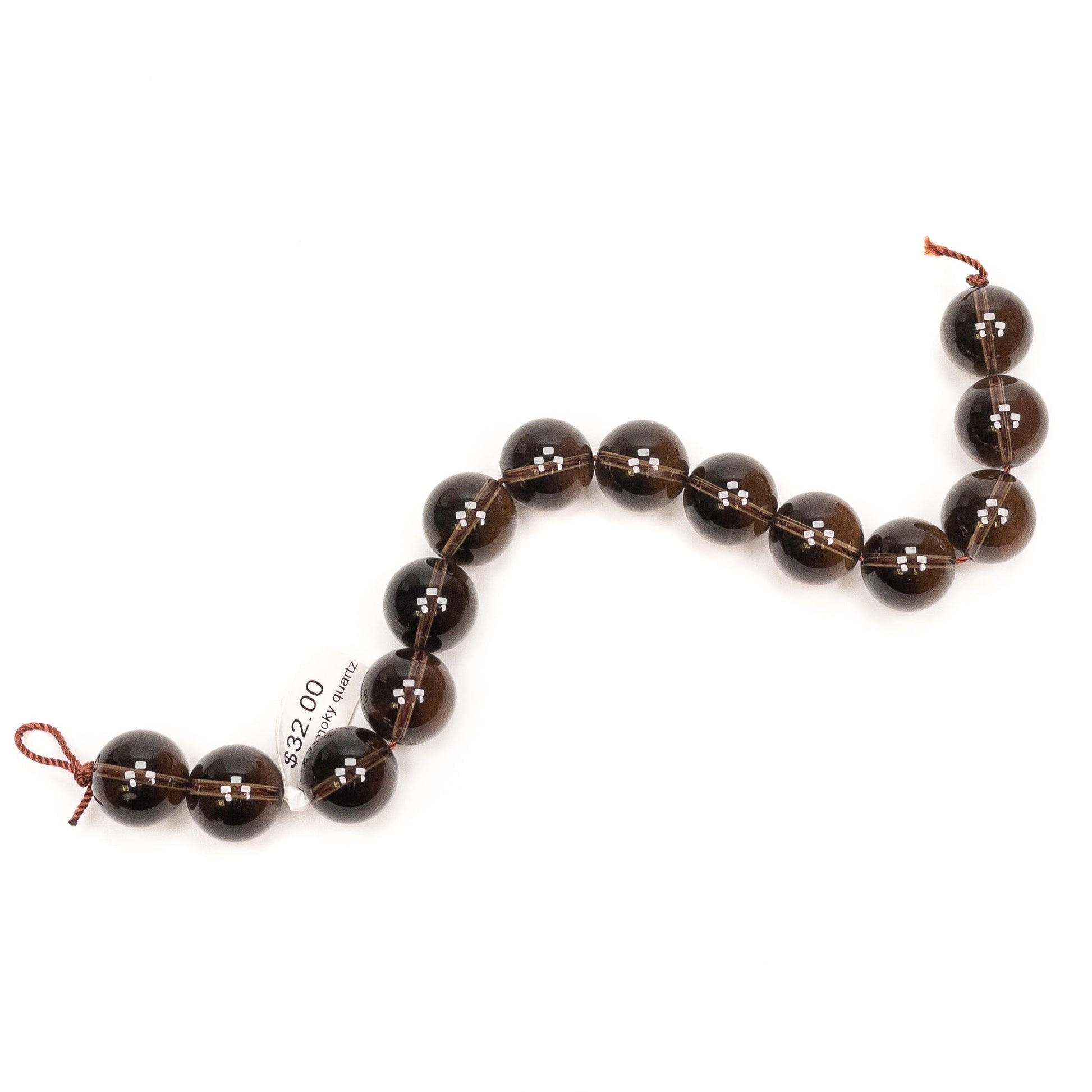 Smoky Quartz 14mm Smooth Round Bead - 7.5" Strand