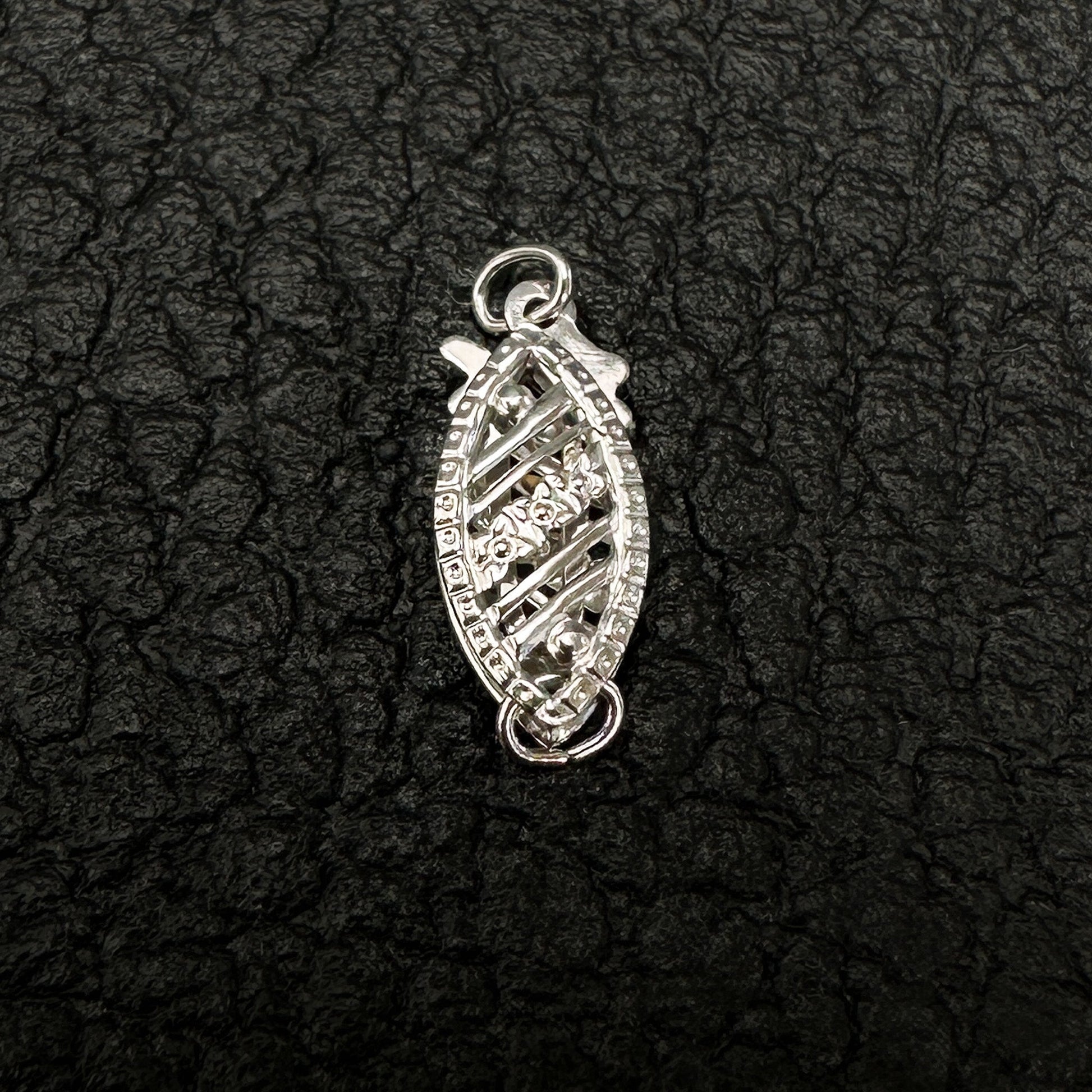Striped Vintage Fish Hook Clasp (S1-46) - 14K White Gold-The Bead Gallery Honolulu