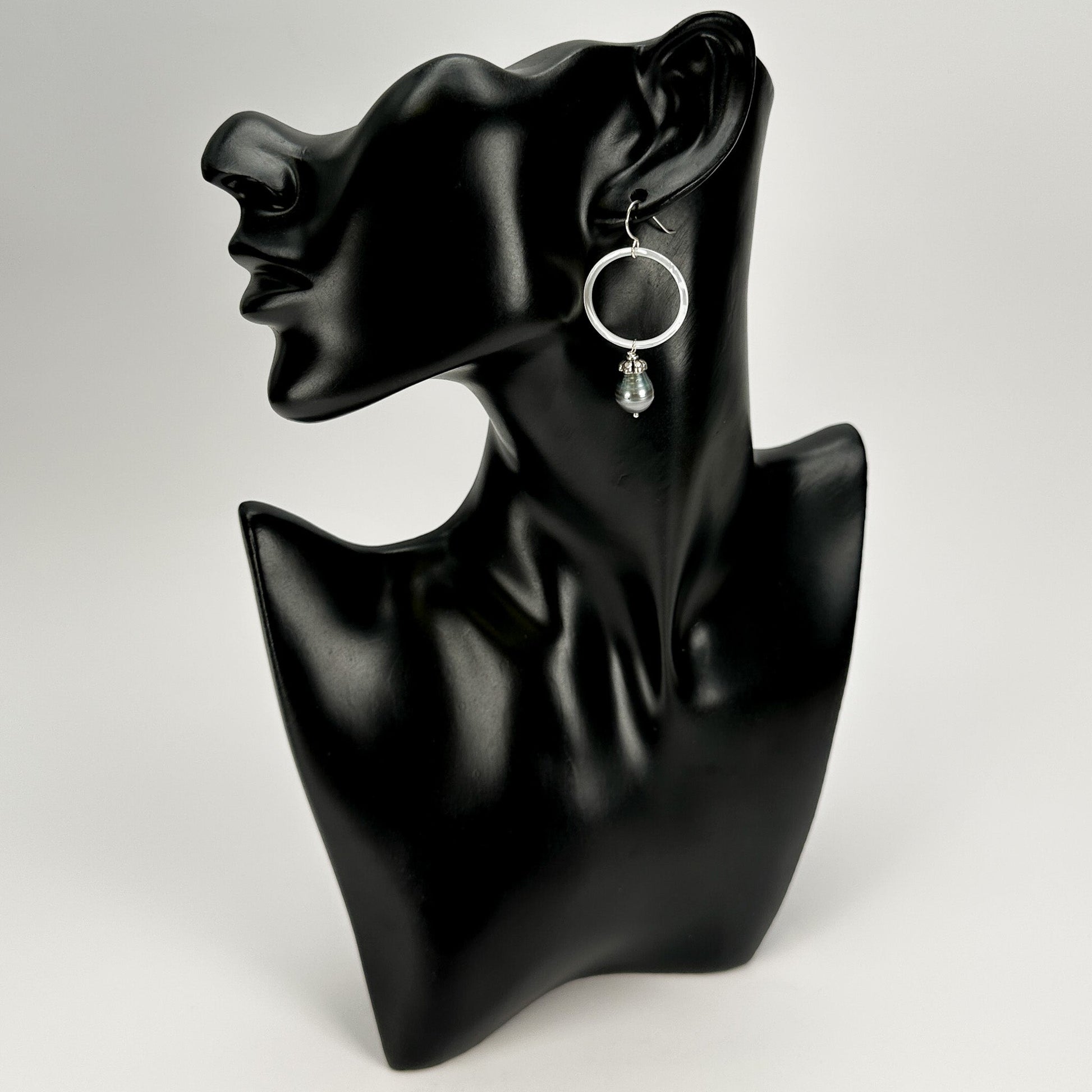 Tahitian Pearls with Shell Hoop Finished Earrings - 1 pair (J224)-The Bead Gallery Honolulu