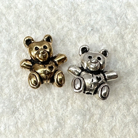 Teddy Bear Bead (2 Metal Colors) - 2 pcs. (M830)-The Bead Gallery Honolulu