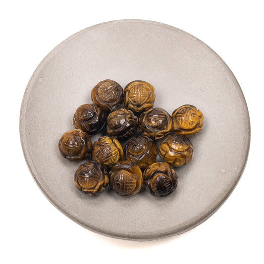 Tiger Eye 10mm Carved Longevity Round Bead - 2 pcs.