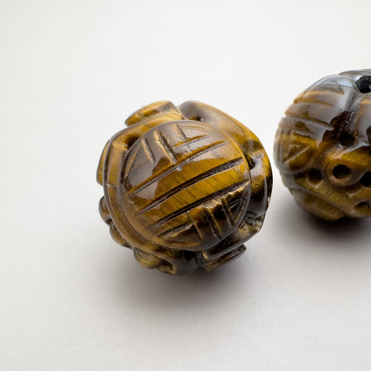 Tiger Eye 18mm Carved Longevity Bead - 1 pc. (P2950)