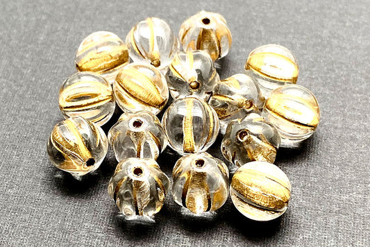 Transparent Clear with Gold Wash Melon Beads - 5" strand-The Bead Gallery Honolulu