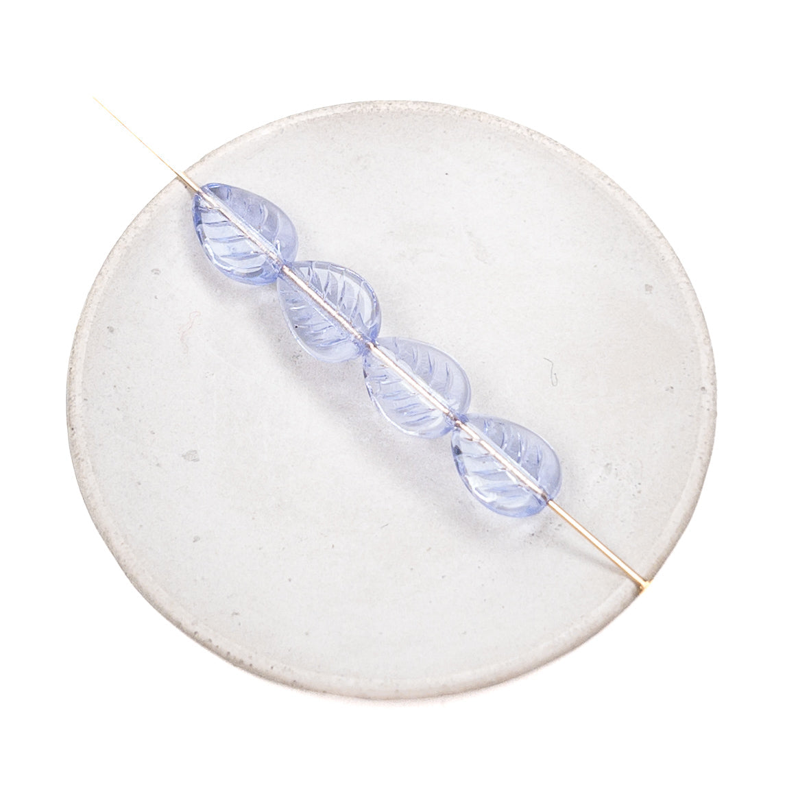 Transparent Periwinkle 9x12mm Leaf Glass Bead - 5 pcs.