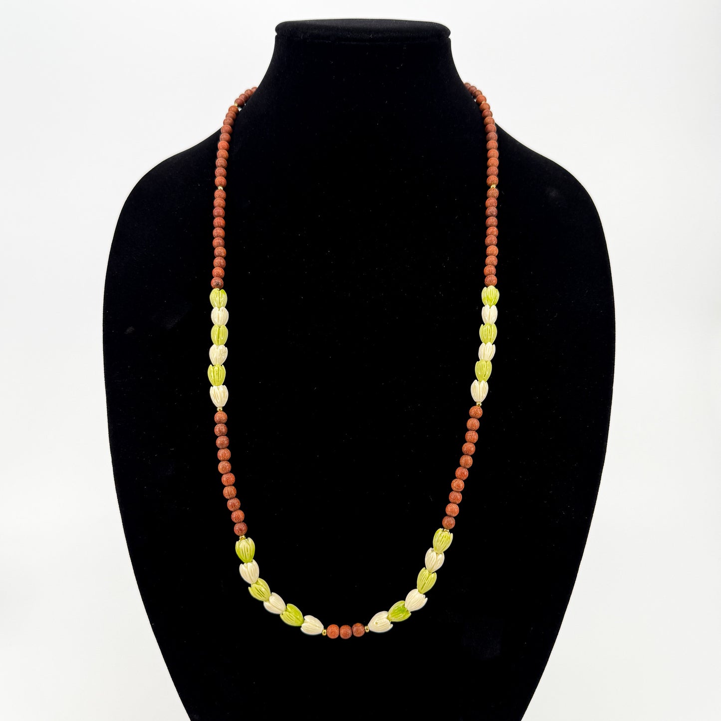 Uluwehi Green & Cream Resin Pikake & Sandalwood Necklace Kit (KT641)-The Bead Gallery Honolulu