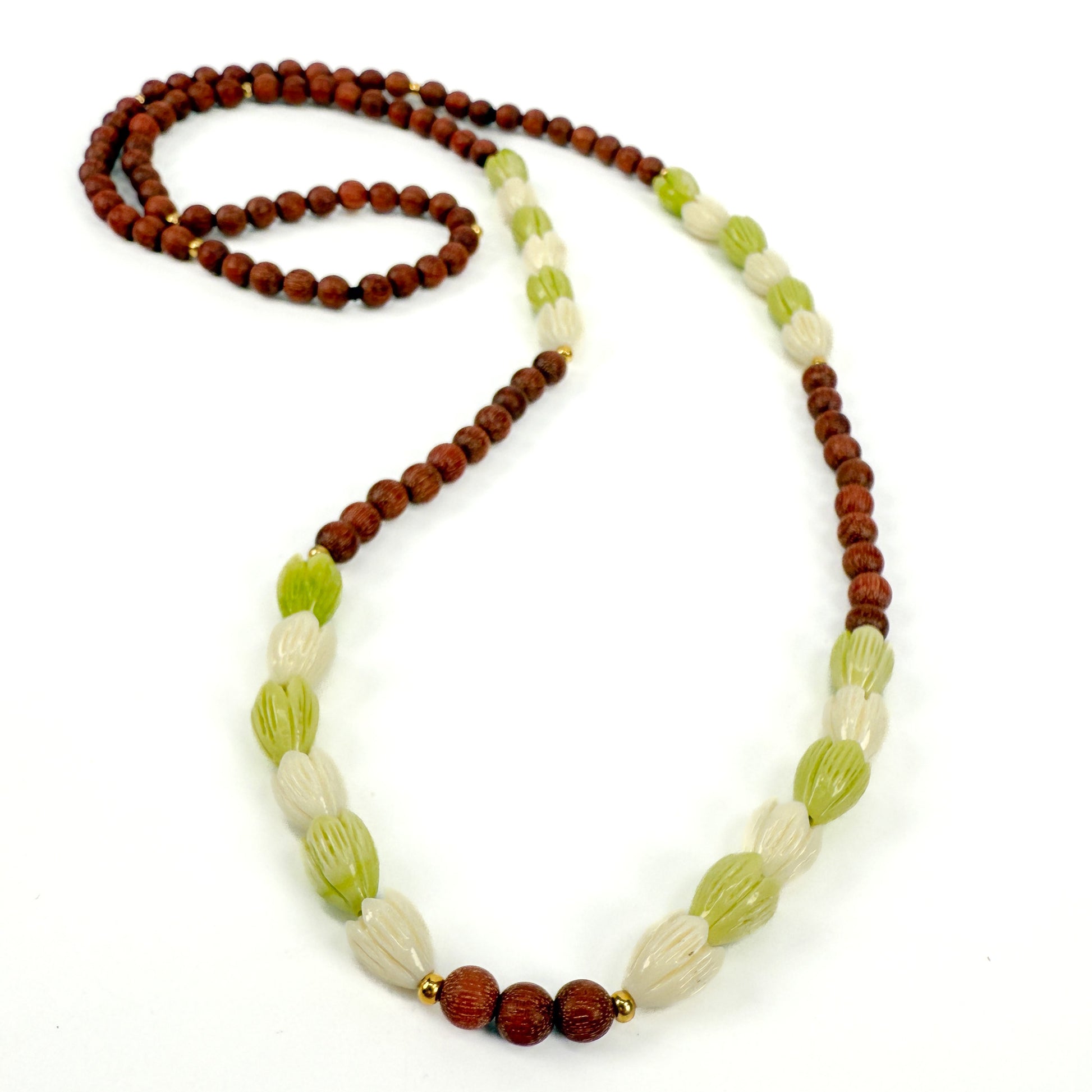 Uluwehi Green & Cream Resin Pikake & Sandalwood Necklace Kit (KT641)-The Bead Gallery Honolulu