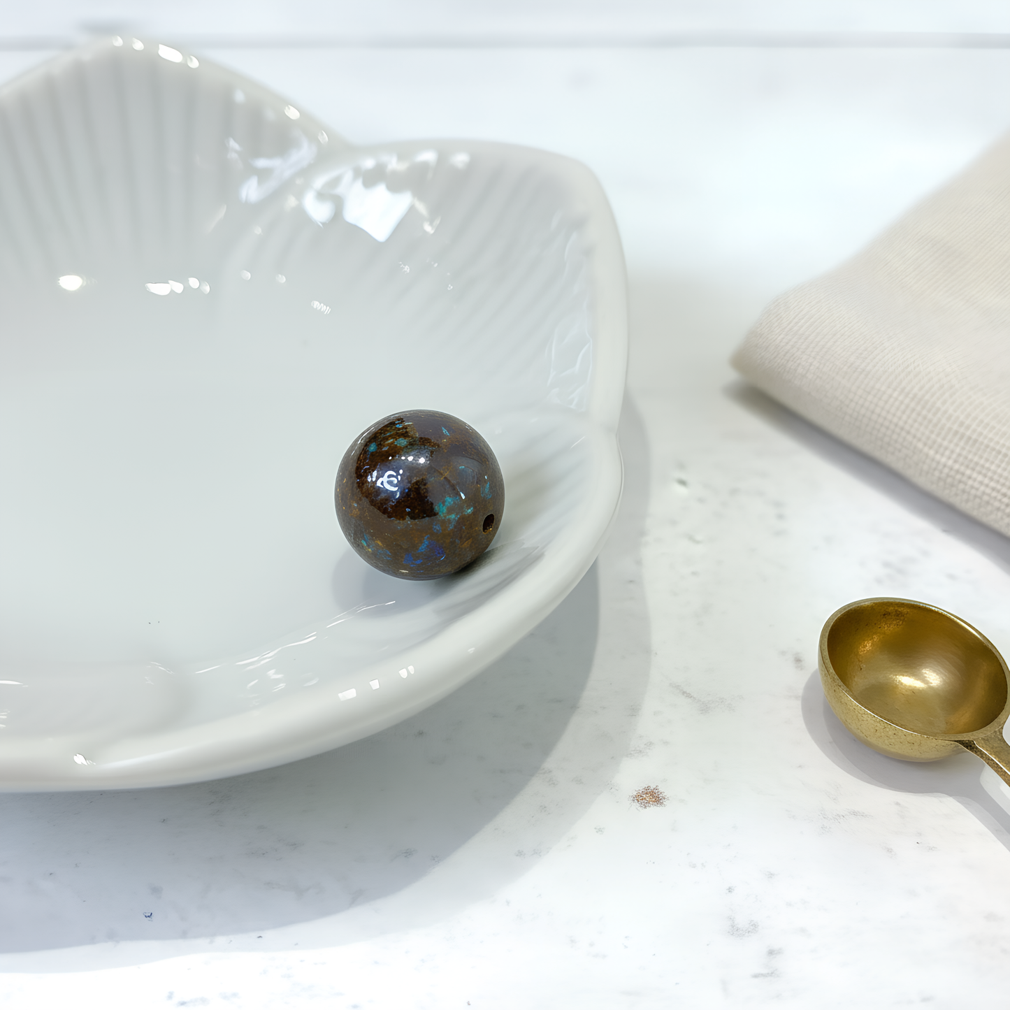 Australian 8mm Smooth Round Boulder Opal Bead - 1pc.