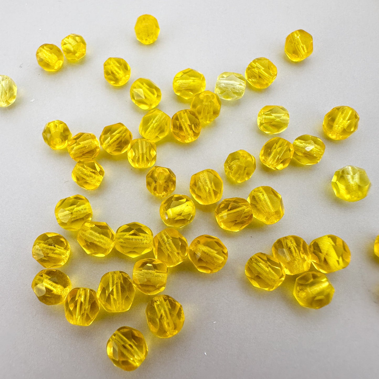 Vintage Czech 5mm Yellow Faceted Fire Polish Glass Bead - 1 pc. (Z212)-The Bead Gallery Honolulu