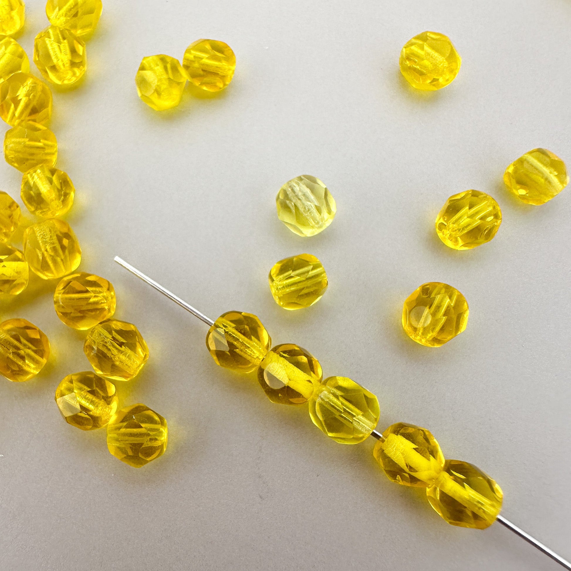Vintage Czech 5mm Yellow Faceted Fire Polish Glass Bead - 1 pc. (Z212)-The Bead Gallery Honolulu