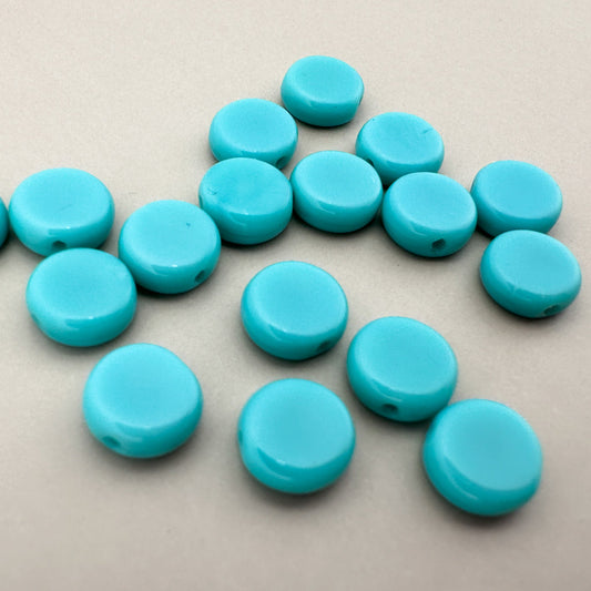 Vintage Czech 8mm Blue Flat Dime Shaped Glass Bead - 1 pc. (Z809)-The Bead Gallery Honolulu