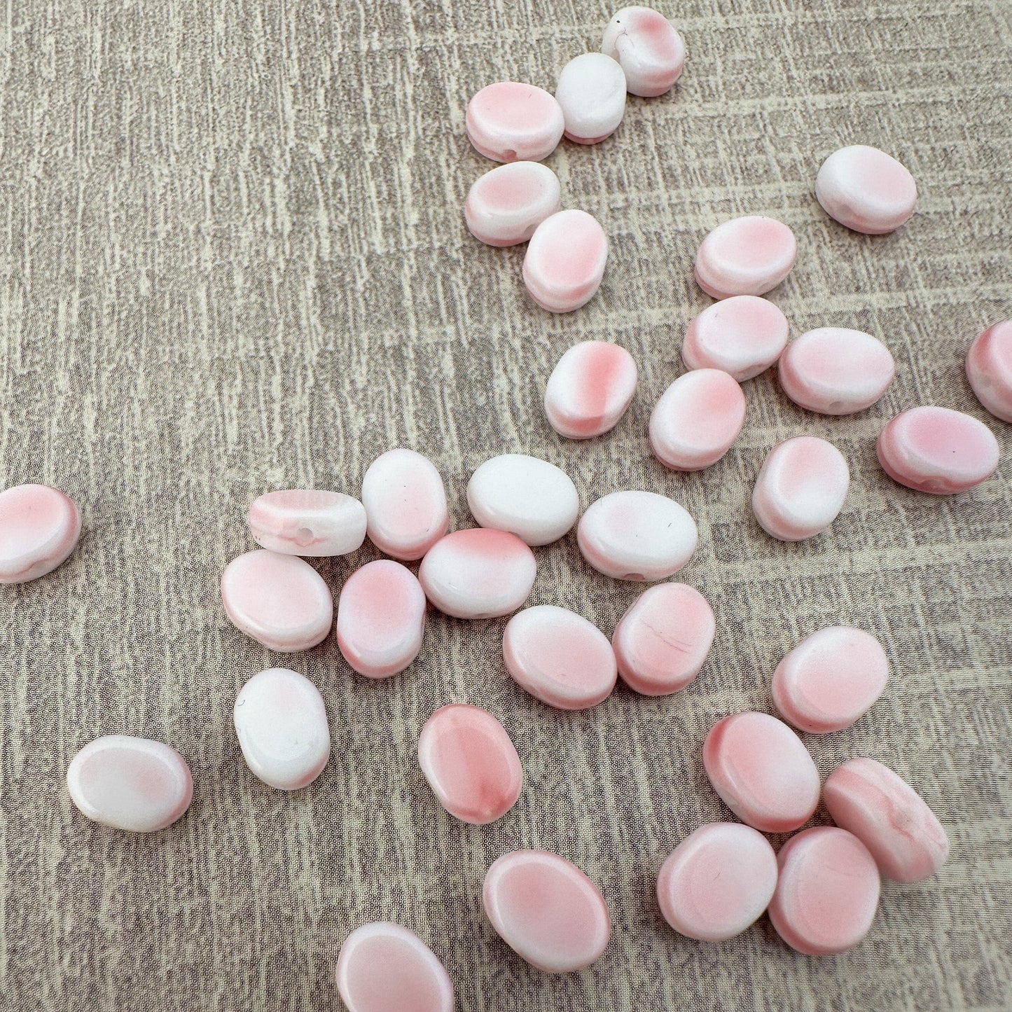 Vintage German 6x8mm Pink and White Flat Oval Glass Bead - 1 pc. (Z302)-The Bead Gallery Honolulu