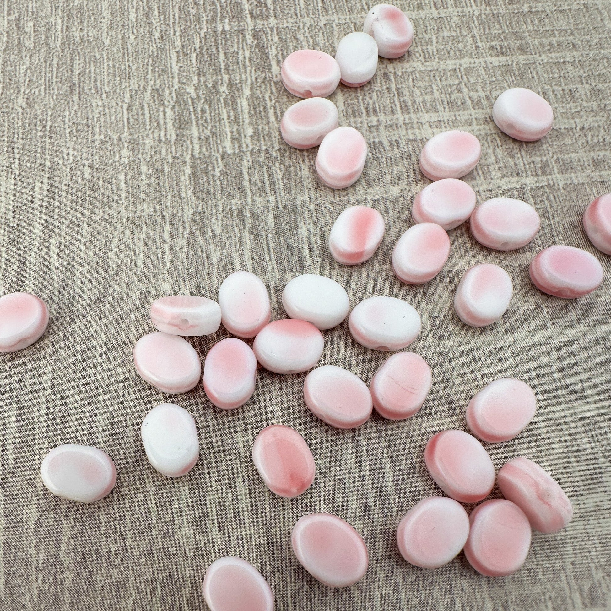 Vintage German 6x8mm Pink and White Flat Oval Glass Bead - 1 pc. (Z302)-The Bead Gallery Honolulu