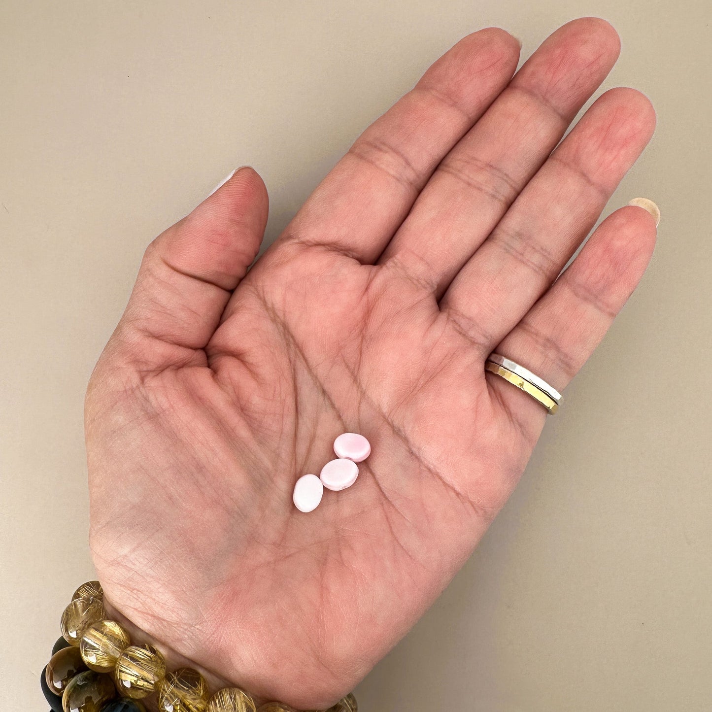 Vintage German 6x8mm Pink and White Flat Oval Glass Bead - 1 pc. (Z302)-The Bead Gallery Honolulu