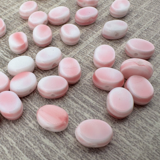 Vintage German 6x8mm Pink and White Flat Oval Glass Bead - 1 pc. (Z302)-The Bead Gallery Honolulu