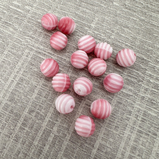 Vintage German 7x8mm Pink and White Striped Round Glass Bead - 1 pc. (Z301)-The Bead Gallery Honolulu
