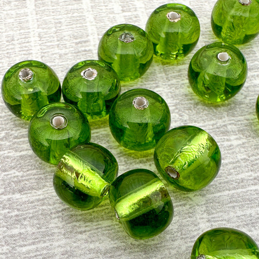 Vintage Handmade Czech Lampwork 10mm Green Silver Lined Glass Bead - 1 pc. (Z217)-The Bead Gallery Honolulu