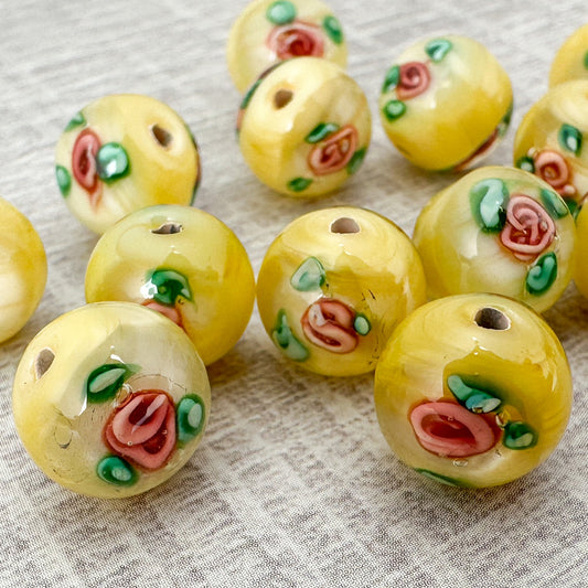 Vintage Handmade Czech Lampwork 10mm Yellow Rosette Glass Bead - 1 pc. (Z909)-The Bead Gallery Honolulu