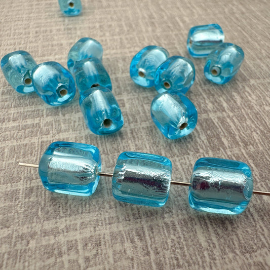 Vintage Handmade Czech Lampwork 6x8mm Blue with Silver Core Rectangular Glass Bead - 1 pc. (Z862)-The Bead Gallery Honolulu