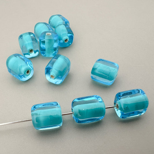 Vintage Handmade Czech Lampwork 7x9mm Aqua Blue Rectangular Glass Bead - 1 pc. (Z860)-The Bead Gallery Honolulu