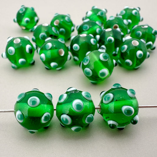 Vintage Handmade Czech Lampwork 8mm Green Dotted Glass Bead - 1 pc. (Z885)-The Bead Gallery Honolulu