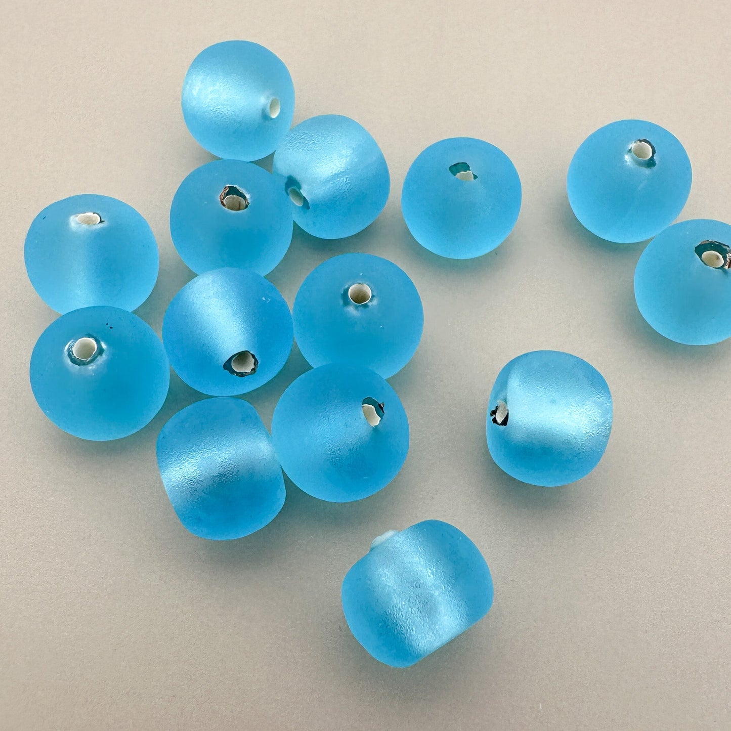 Vintage Handmade Czech Lampwork 8mm Matte Blue Silver Lined Glass Bead - 1 pc. ( Z411)-The Bead Gallery Honolulu
