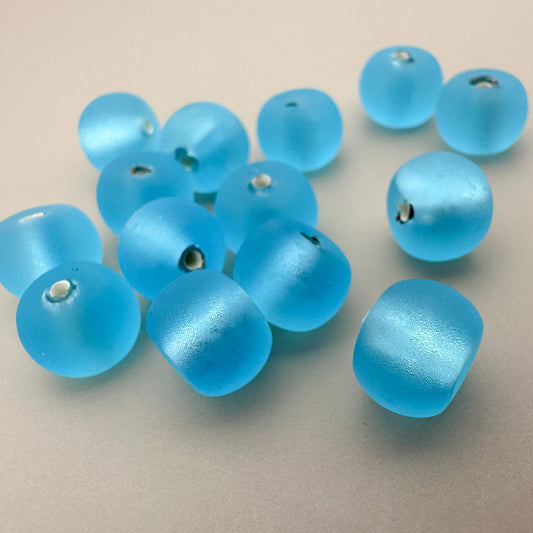Vintage Handmade Czech Lampwork 8mm Matte Blue Silver Lined Glass Bead - 1 pc. ( Z411)-The Bead Gallery Honolulu