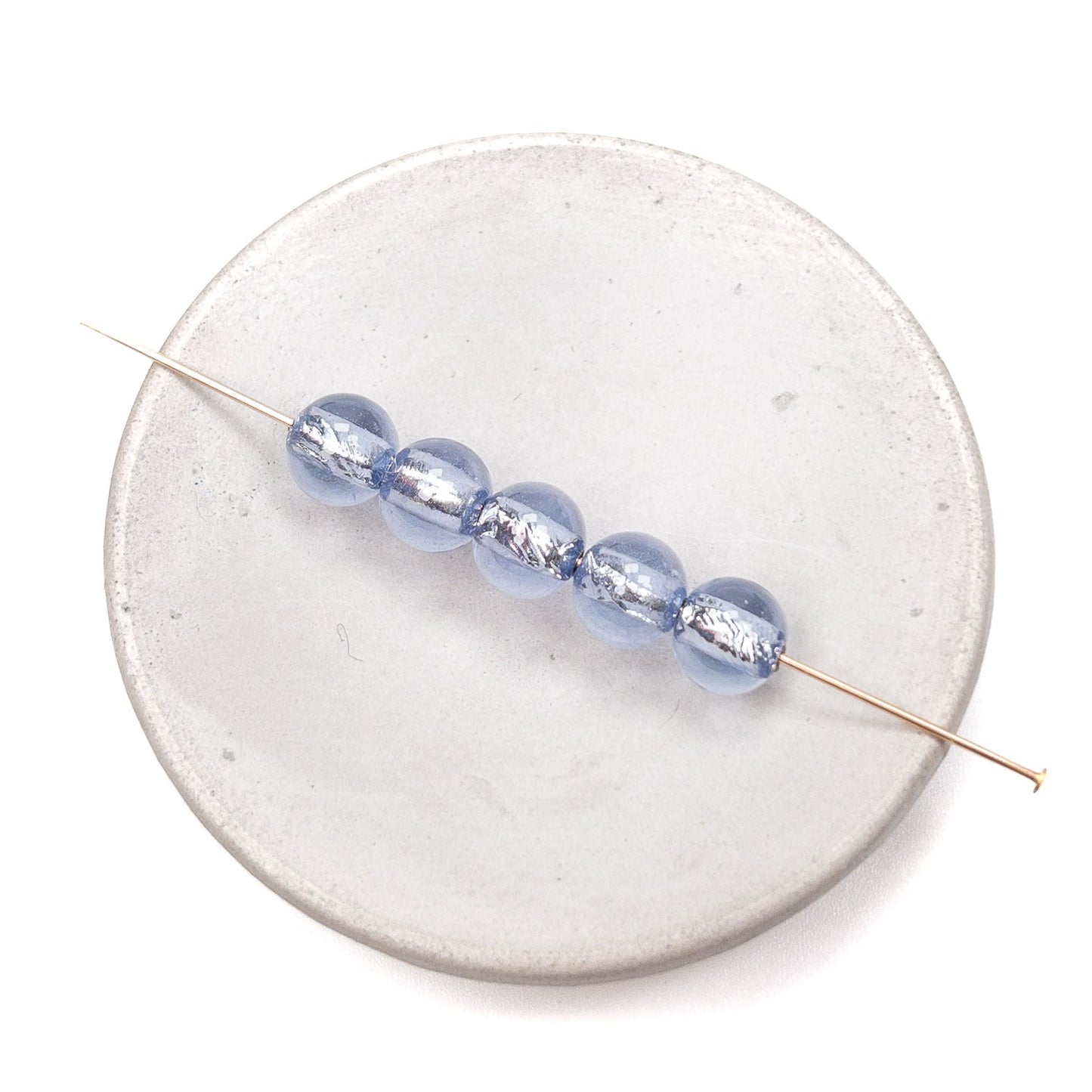 Tanzanite with Silver Foil 8mm Round Glass Bead - 2 pcs.