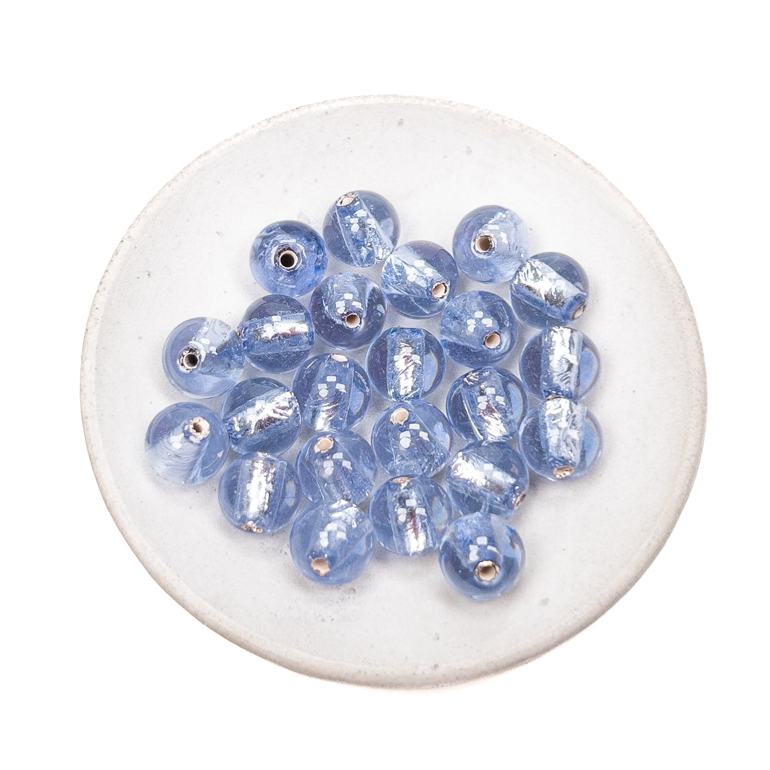 Tanzanite with Silver Foil 8mm Round Glass Bead - 2 pcs.