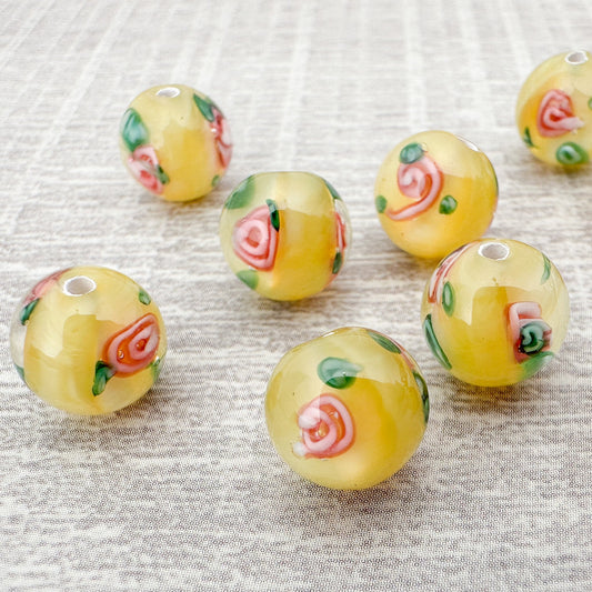 Vintage Handmade Czech Lampwork 8mm Yellow Rosette Glass Bead - 1 pc. (Z877)-The Bead Gallery Honolulu