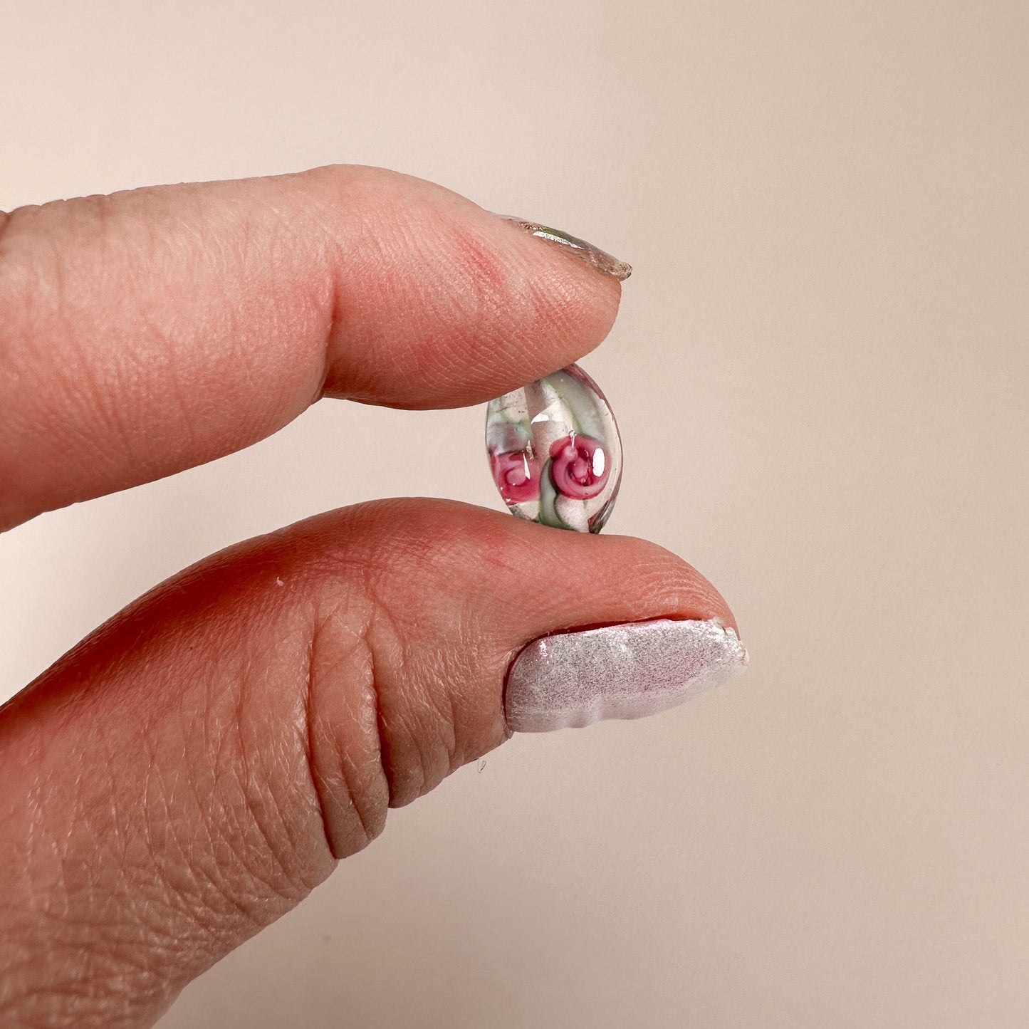 Vintage Handmade Czech Lampwork 8x12mm Clear with Flower Oval Glass Bead - 1 pc. (Z875)-The Bead Gallery Honolulu