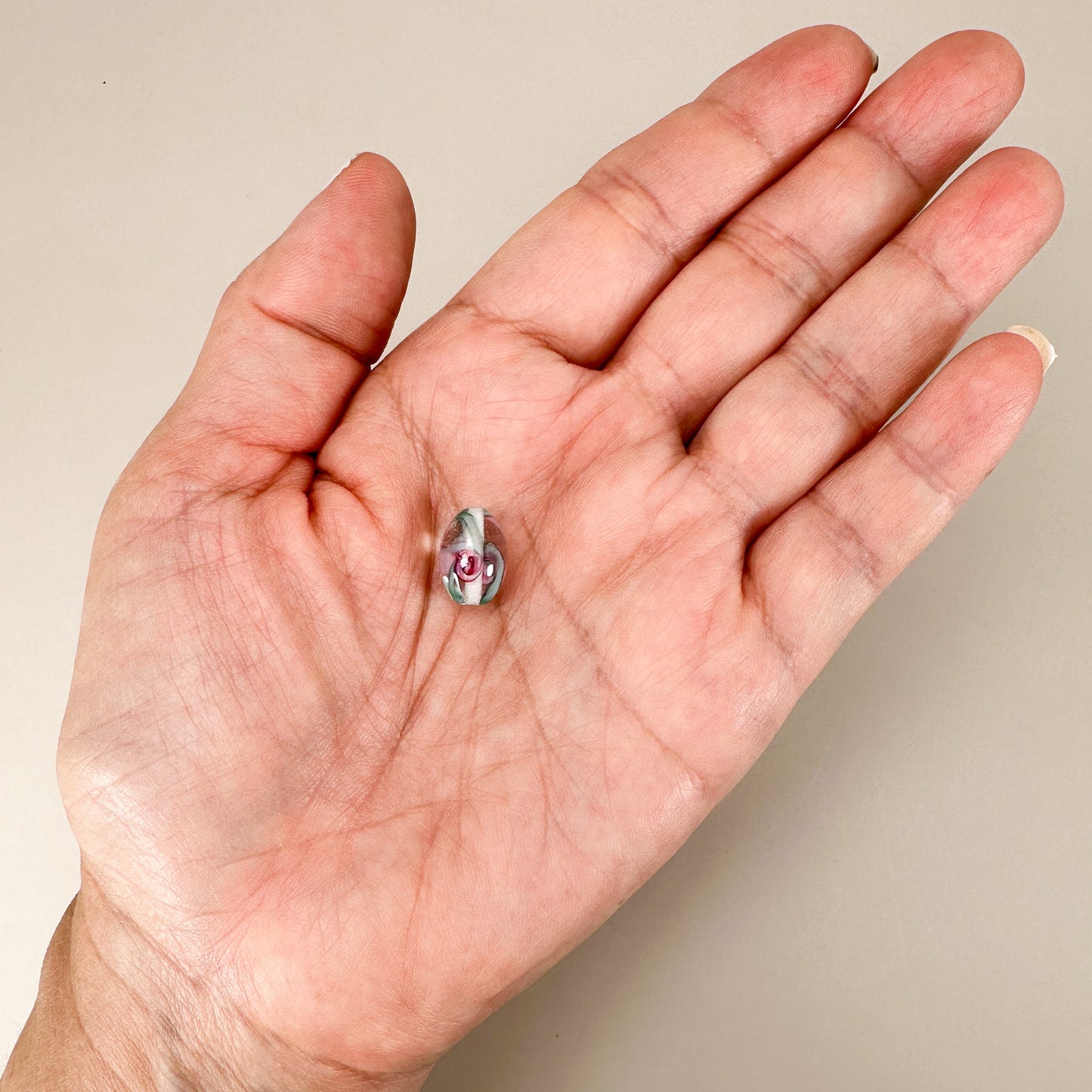 Vintage Handmade Czech Lampwork 8x12mm Clear with Flower Oval Glass Bead - 1 pc. (Z875)-The Bead Gallery Honolulu