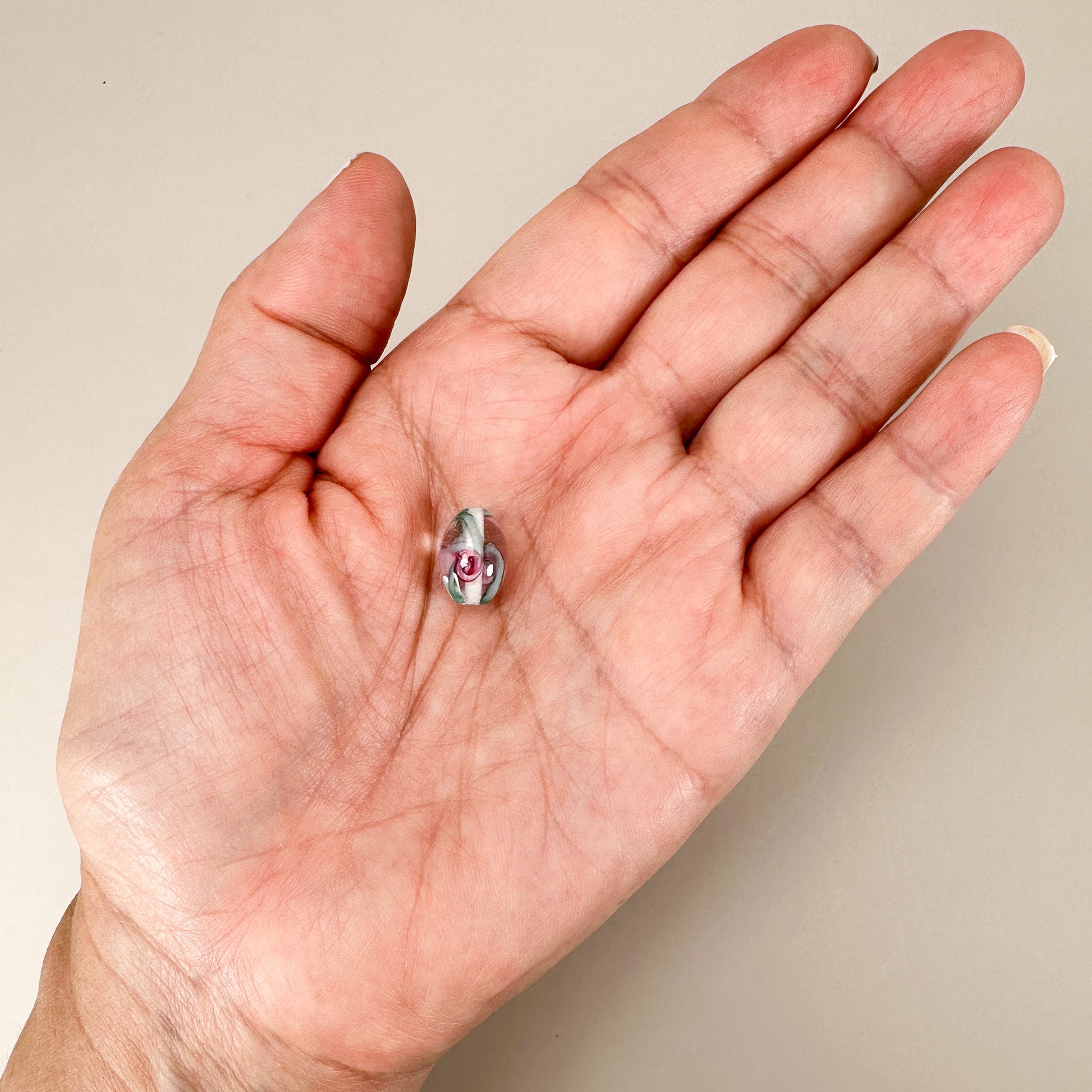 Vintage Handmade Czech Lampwork 8x12mm Clear with Flower Oval Glass Bead - 1 pc. (Z875)-The Bead Gallery Honolulu