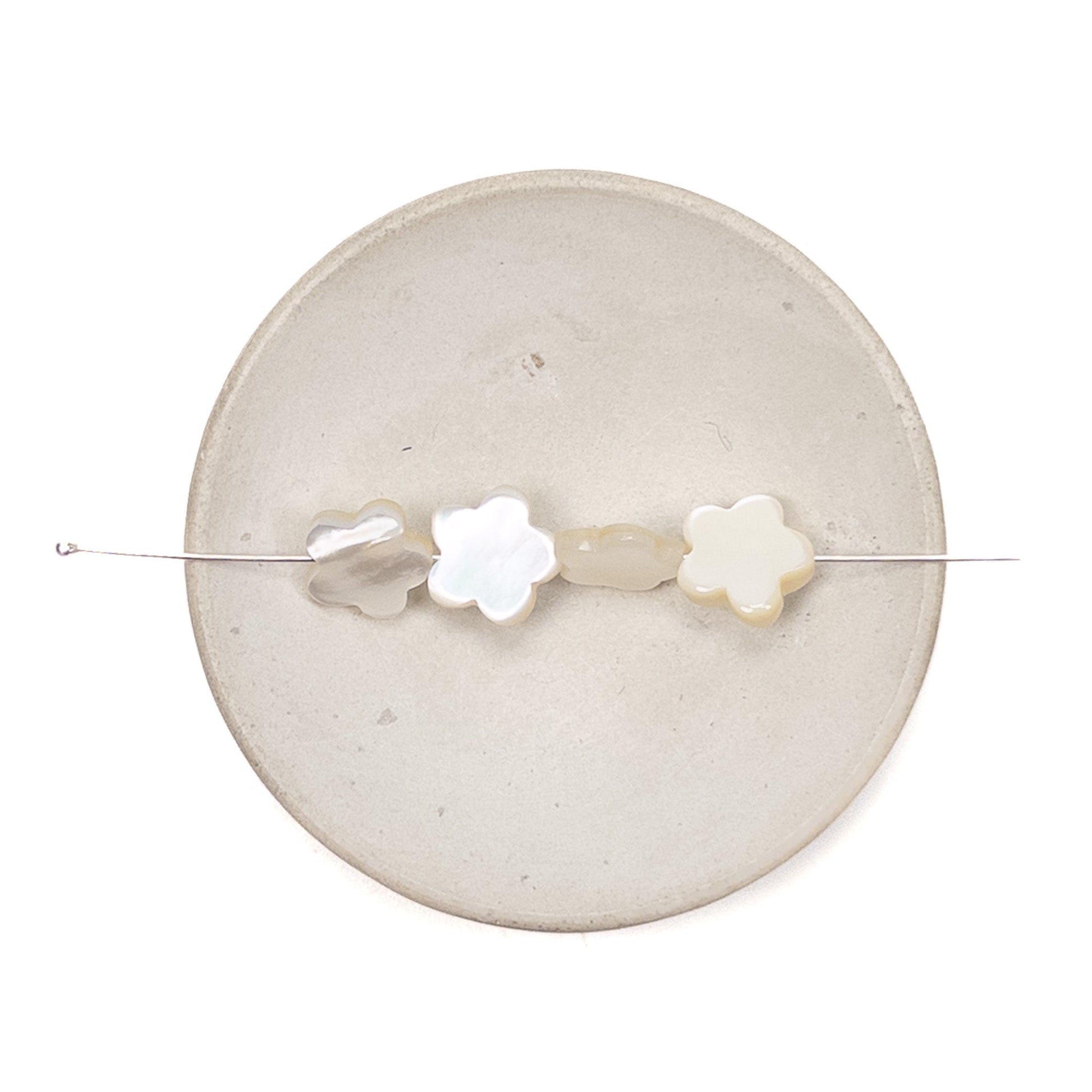 White Mother of Pearl 10mm Flat 5-Petal Flower Bead - 1 pc.-The Bead Gallery Honolulu