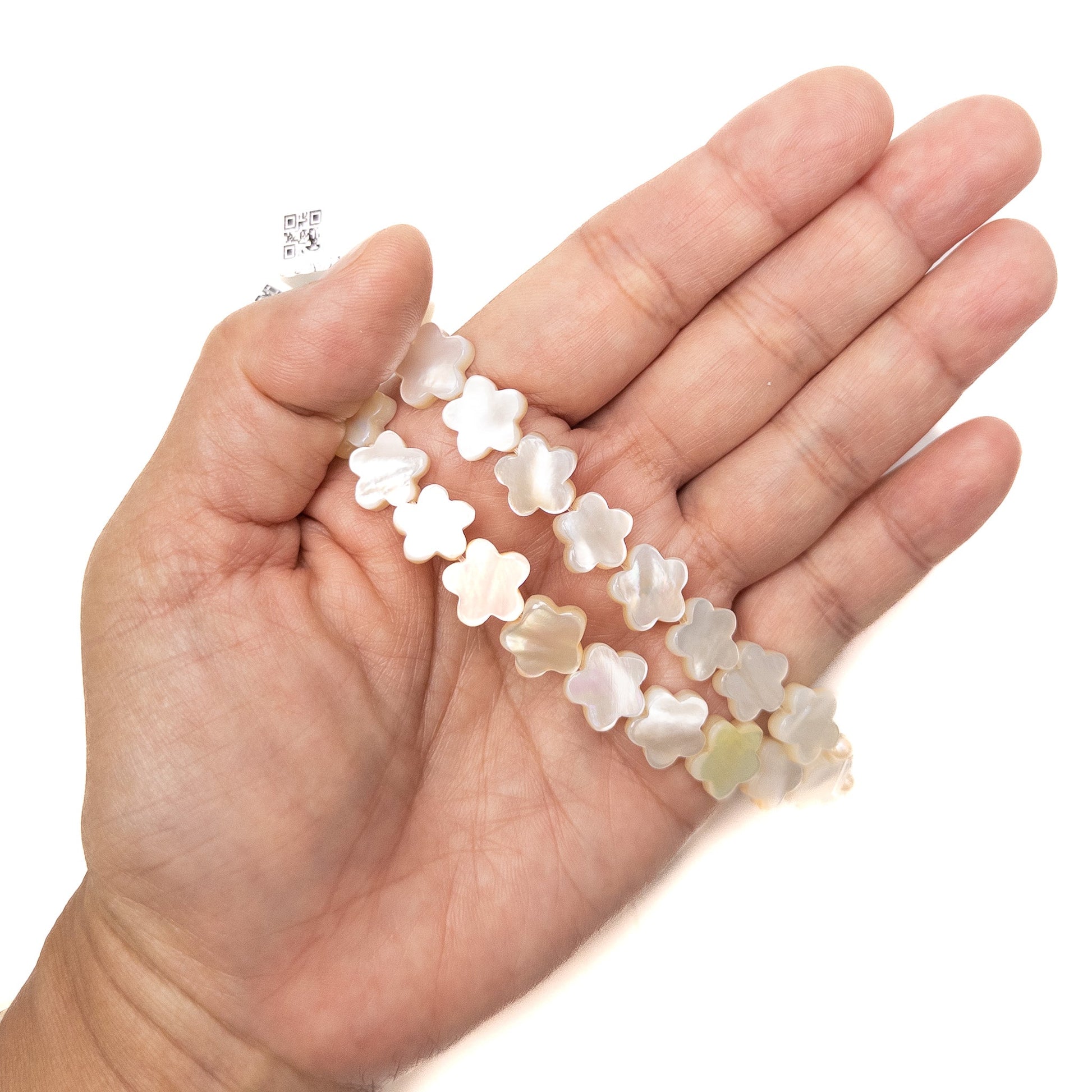 White Mother of Pearl 10mm Flat 5-Petal Flower Bead - 4" MINI Strand-The Bead Gallery Honolulu