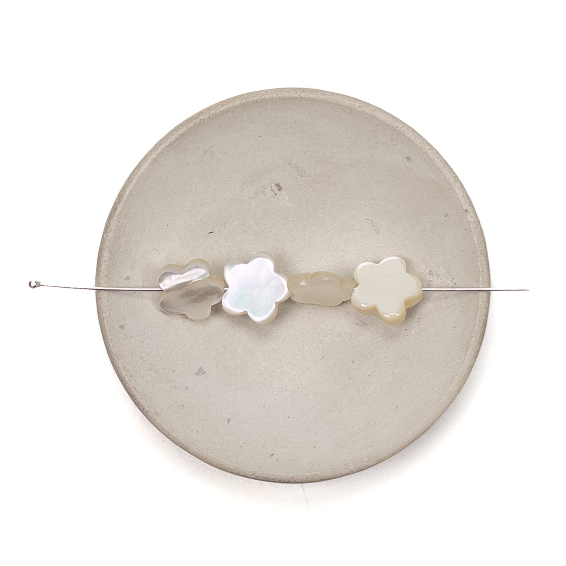 White Mother of Pearl 14mm Flat 5-Petal Flower Bead - 1 pc.-The Bead Gallery Honolulu