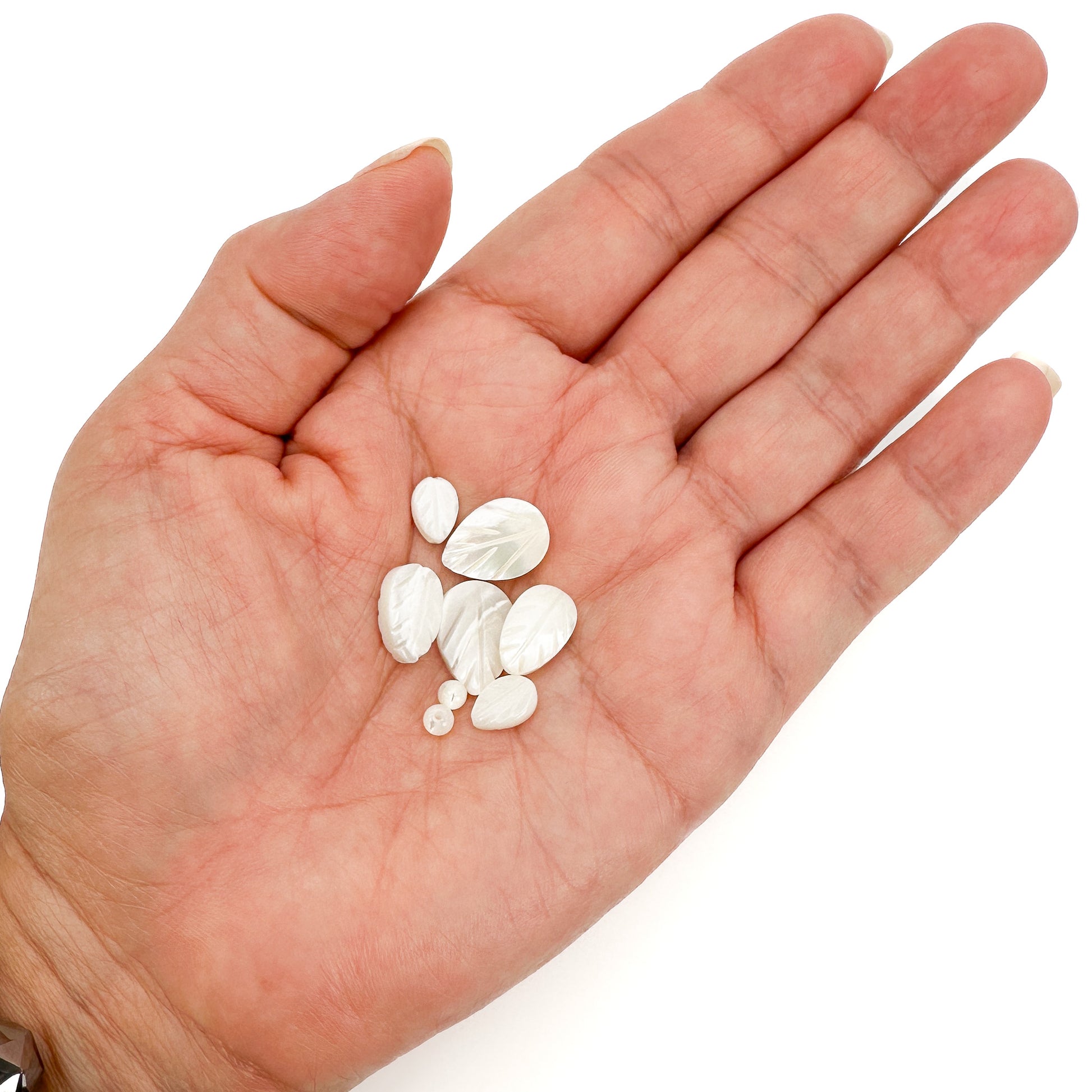 White Mother of Pearl Leaf Mix - 8 pcs.-The Bead Gallery Honolulu