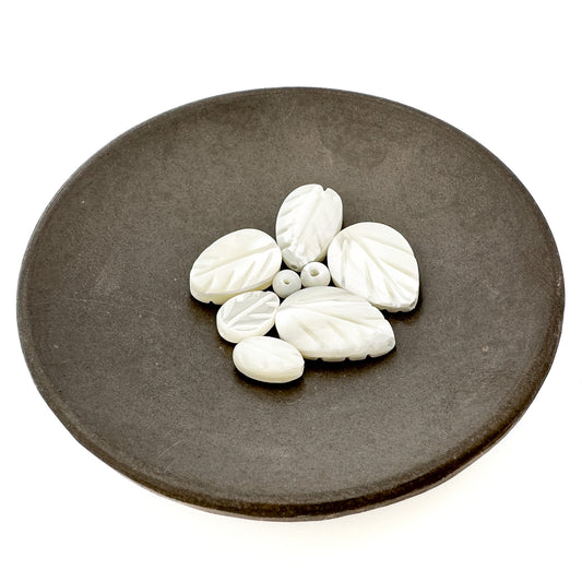 White Mother of Pearl Leaf Mix - 8 pcs.-The Bead Gallery Honolulu